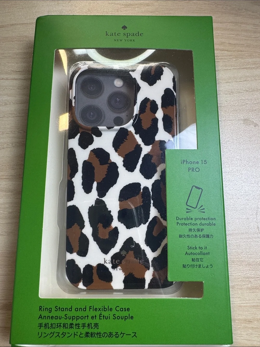 kate spade Leopard Print iPhone 15 Pro Case with Ring Stand - Brown & Black